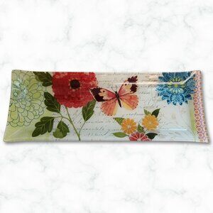 Prima Floral Butterfly Glass Trinket Tray